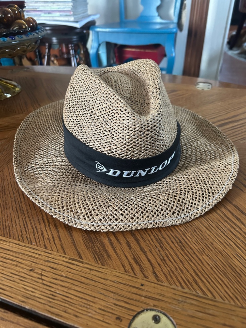Vintage DUNLOP Straw Fedora Hat in Natural with Black Band